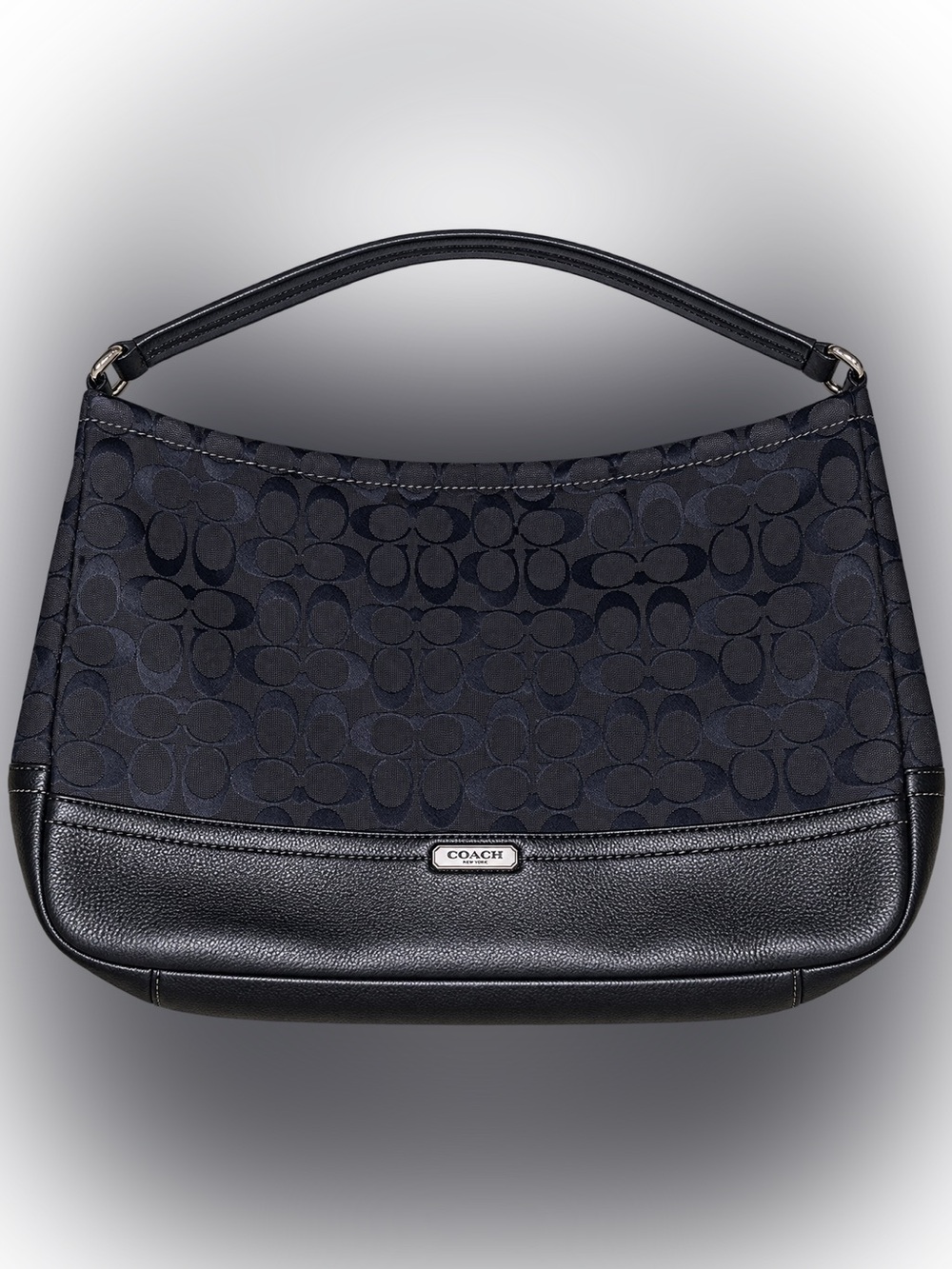 Coach Park Signature Hobo F23279 Black Jacquard Leather Shoulder Bag EUC